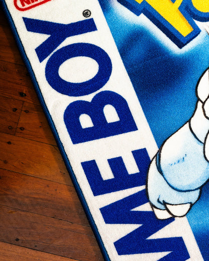Pokemon Blue box art rug close up on the printed surface