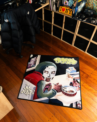 MF DOOM MM FOOD album rug close up on the printed surface