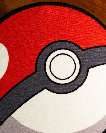 Poke Ball round rug close up on the printed surface