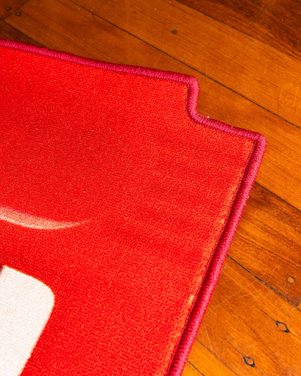 Pokemon Red cartridge cut-out rug close up on the printed label
