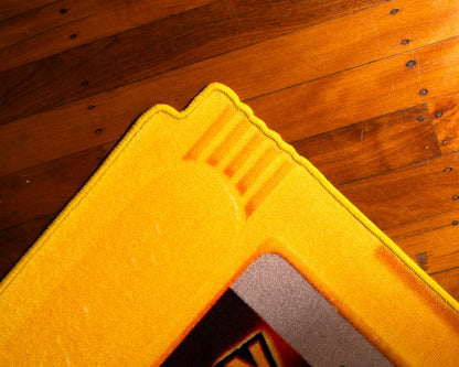 Pokemon Yellow cartridge cut-out rug full view showing the shaped edge